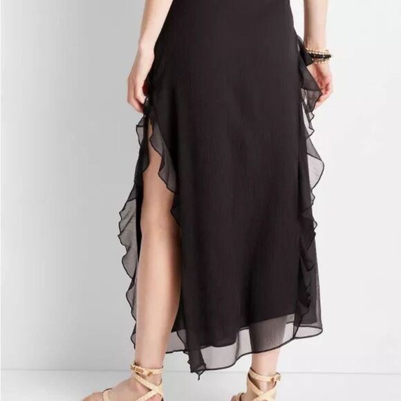 Future Collective Asymmetrical Black Ruffle Maxi Skirt Size 12 - Picture 2 of 12